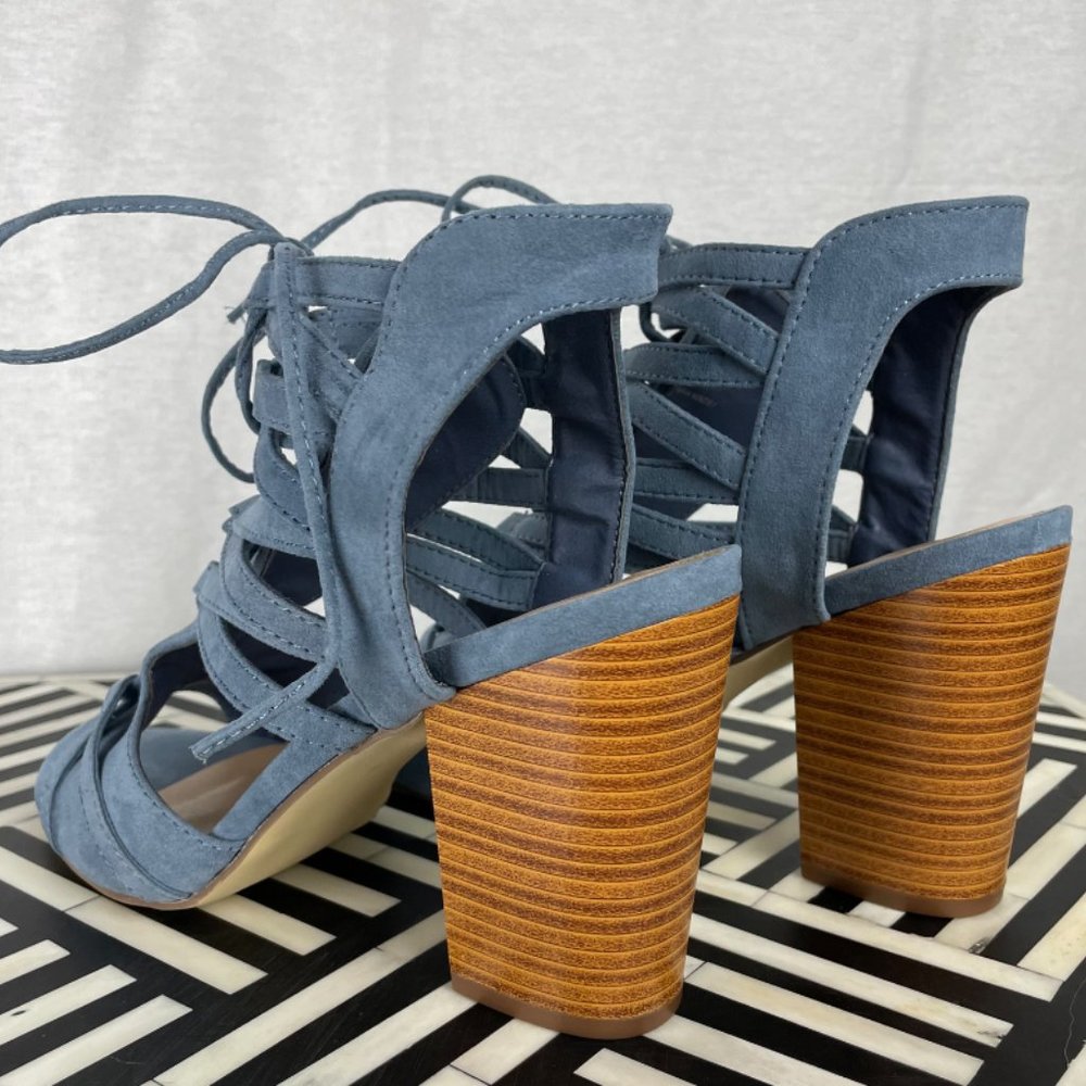 NWT Duty Blue Lace Up Heeled Sandals - Picture 6 of 15
